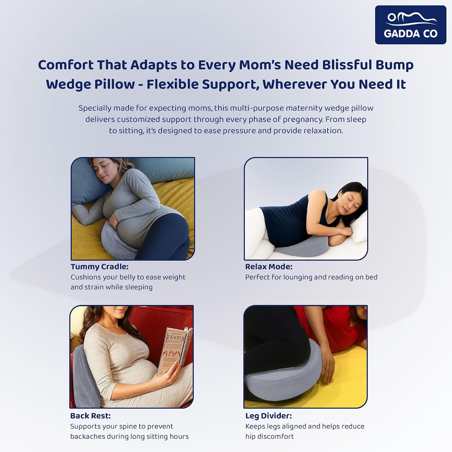 Memory Foam Pregnancy Pillow Wedge For Pregnant Women, Back Support, Grey | Maternity Belly & Back Support Cushion For Sleeping Comfort | Portable, Soft Baby Bump Support Pillow