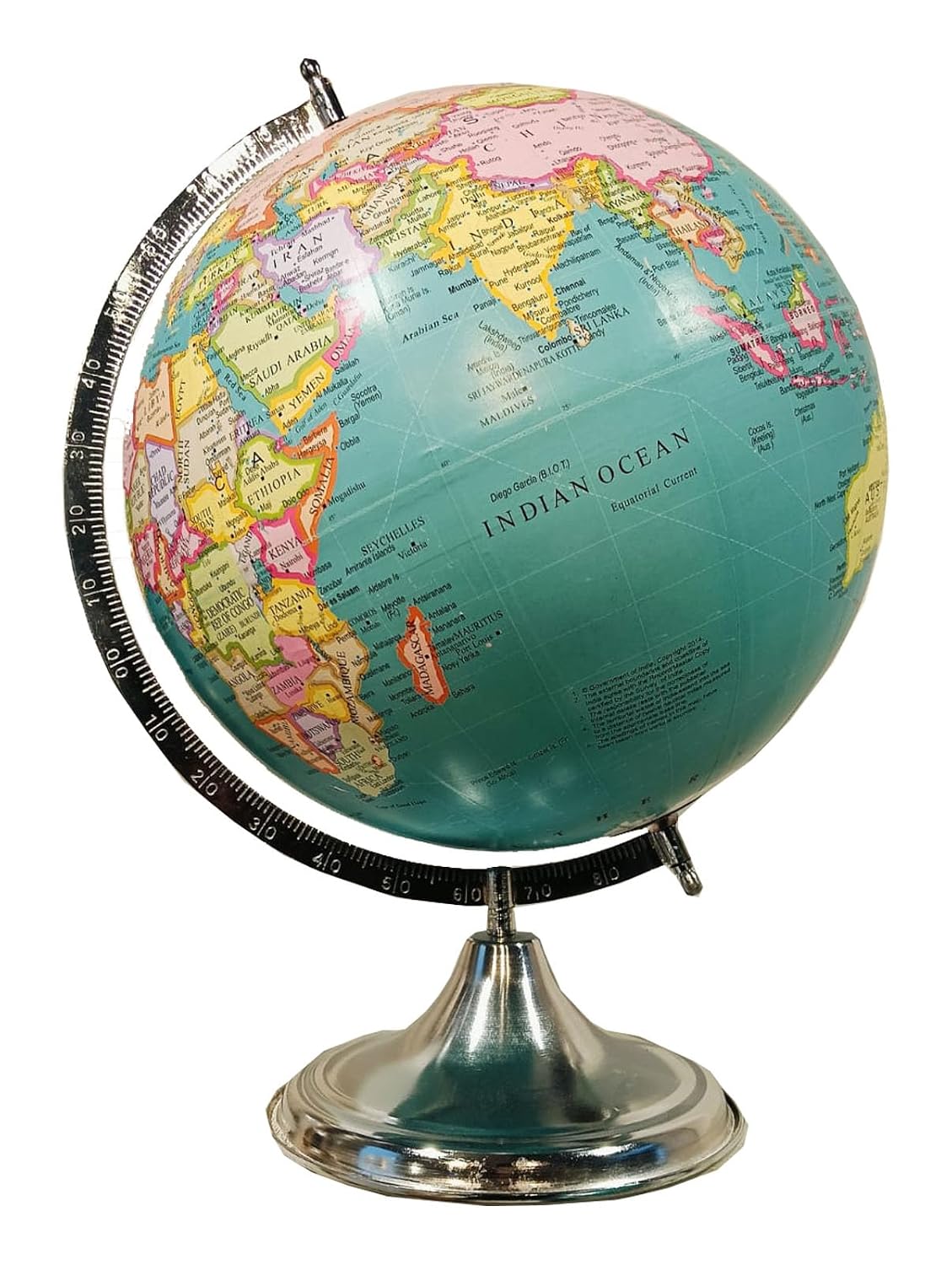 Rotating World Globe 12 Inch With Metal Arc & Stand For Show Piece For Home, Office Decor, Study Table & Birthday, Party Gifts For Students, Green, Pack Of 1