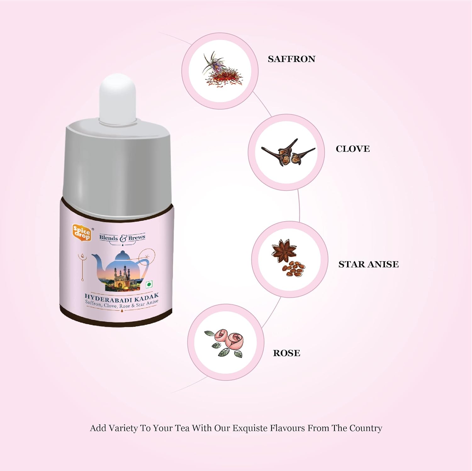 Spice Drop Hyderabadi Kadak Tea Spice Blend - 180 Cups, 5ml, 0.1 Fl.Oz. | Contains Rose, Saffron & Clove - Chai Masala Drops | GMO Free, No Preservatives, Gluten Friendly, Keto Friendly