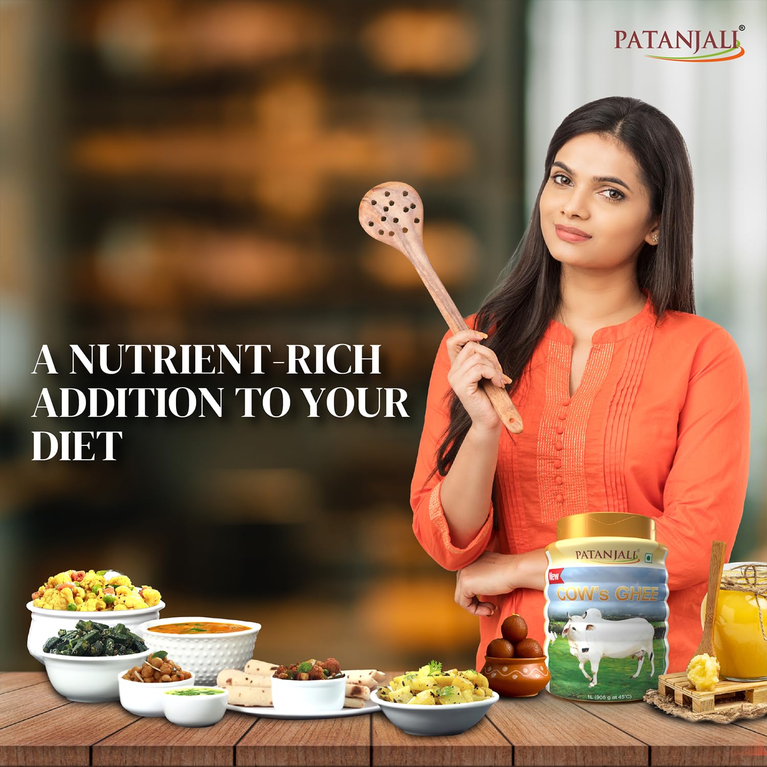 Pure Natural Danedar Cow Ghee By Patanjali | Rich In Nutrients & Vitamins A, D Healthy Desi Cow Ghee Good For Skincare | (1 Litr) 33.8 Ounce | Jar Pack