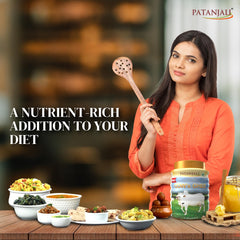 Pure Natural Danedar Cow Ghee By Patanjali | Rich In Nutrients & Vitamins A, D Healthy Desi Cow Ghee Good For Skincare | (1 Litr) 33.8 Ounce | Jar Pack