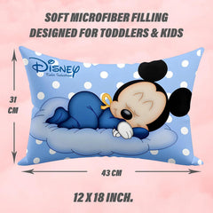 Soft Microfiber Pillow, Small Pillow For Kids, Sky Blue, Size - 12 X 18 Inch | Disney Mickey Print Sleeping Pillow For Kids, Bed Pillow | Suitable For All Sleepers, Multipurpose - Pack Of 2