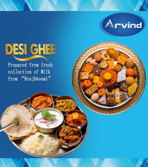 Natural Premium Desi Ghee By Arvind | Rich Aroma For Better Digestion & Immunity Pure Desi Ghee Good For Sweets | (1 Litr) 33.8 Ounce | Box Pack
