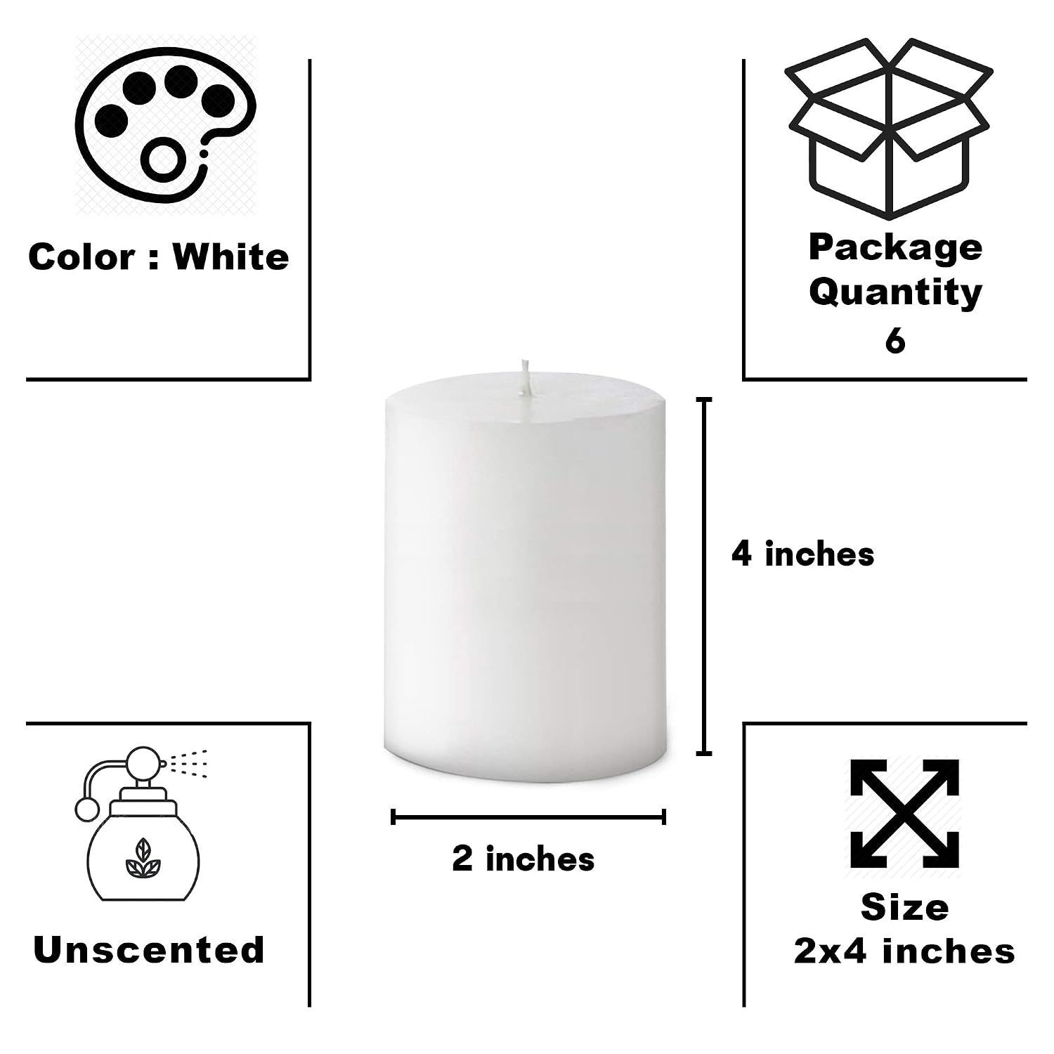 WHITE PILLAR CANDLES 4 INCH | PERFECT FOR CELEBRATION &DAILY USE CANDLE SET OF 6