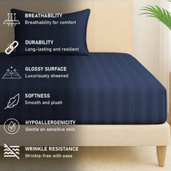 1 Single Bedsheet For King Size With 1 Pillow Covers | 36 X 78 Inches, Navy Blue - 130 Thread Count Soft & Comfortable | Ideal For Bedroom, Guest Room, House