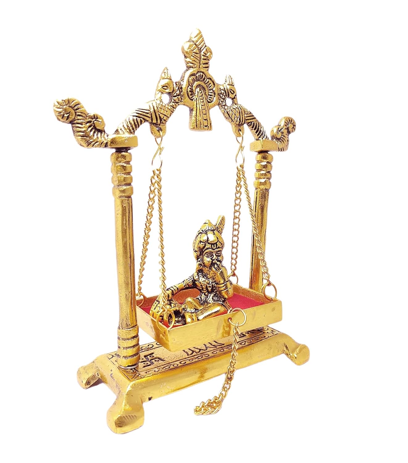 Laddu Gopal Ji On Jhula Metal Statue, Golden Krishna Murti, Religious, Occasion, Perfect Gift For Janmashatmi, Handicrafts, Ideal For Gift & Home Décor