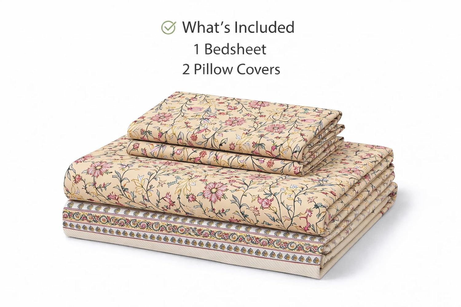 Jaipuri Cotton Bedsheet For King Size With 2 Pillow Covers | 90 X 108 Inches, Yellow | Ultra-Soft & Skin-Safe | Breathable Summer Comfort