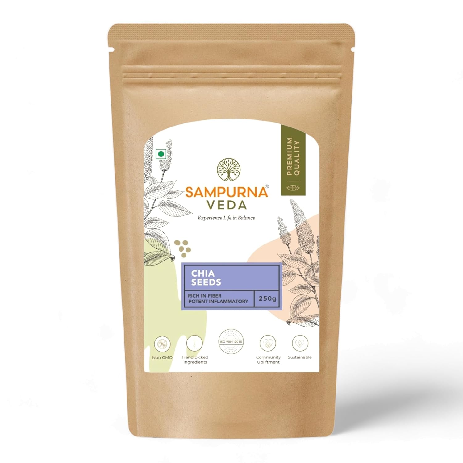 Sampurnaveda Chia Seeds For Weight Loss With Omega 3 Non Gmo, Weight Management Diet Food, Aw & Unroasted Seeds For Eating, Superfood, Rich In Antioxidants & High Fiber | 250gm 0.5lbs