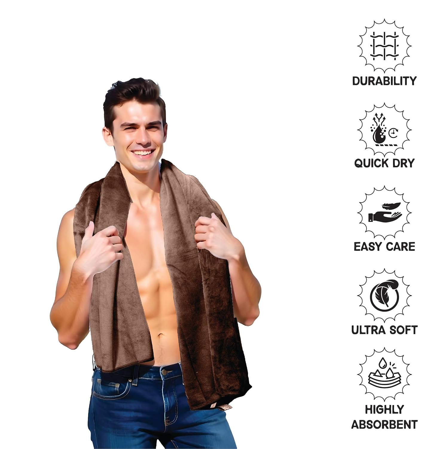 Housse Premium Microfiber Bath Towel 550 Gsm | Extra Large Quick Dry Towels Super Soft Plush | Ultra Absorbent For Home, Swimming, Sports, Travel (Cocca Brown)