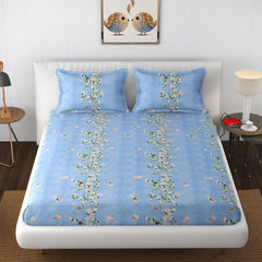 Elastic Fitted Double Bedsheets For King Size With 2 Pillow Covers - 72 X 78 X 10 Inches, Sky Blue | Premium Heavy Cotton All Around Elastic Fitted | Ideal For Hotel, Home, Bedroom