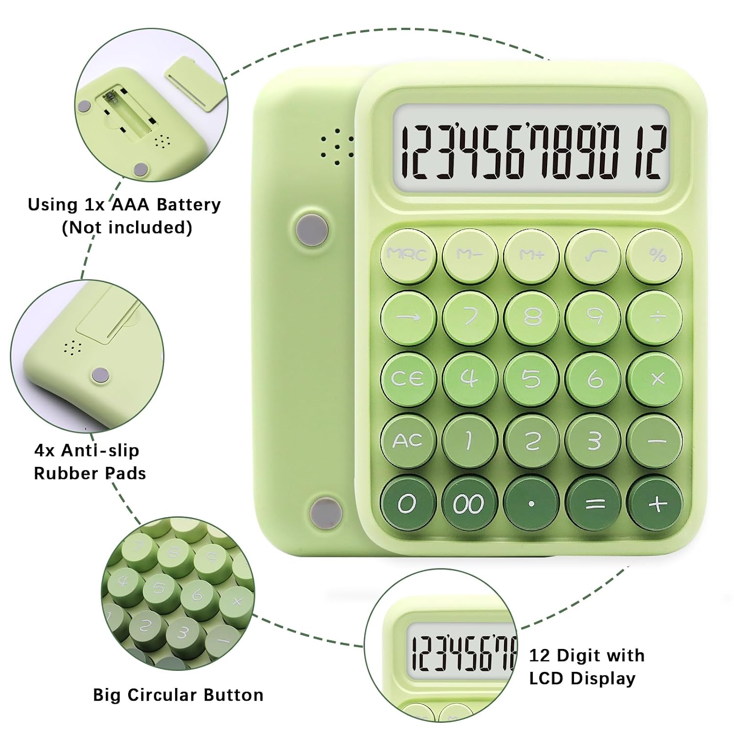 Upiho Green Calculator, Basic Office Calculator, Desktop Calculator 12 Digit With Large LCD Display For Office Supplies With Sensitive Button