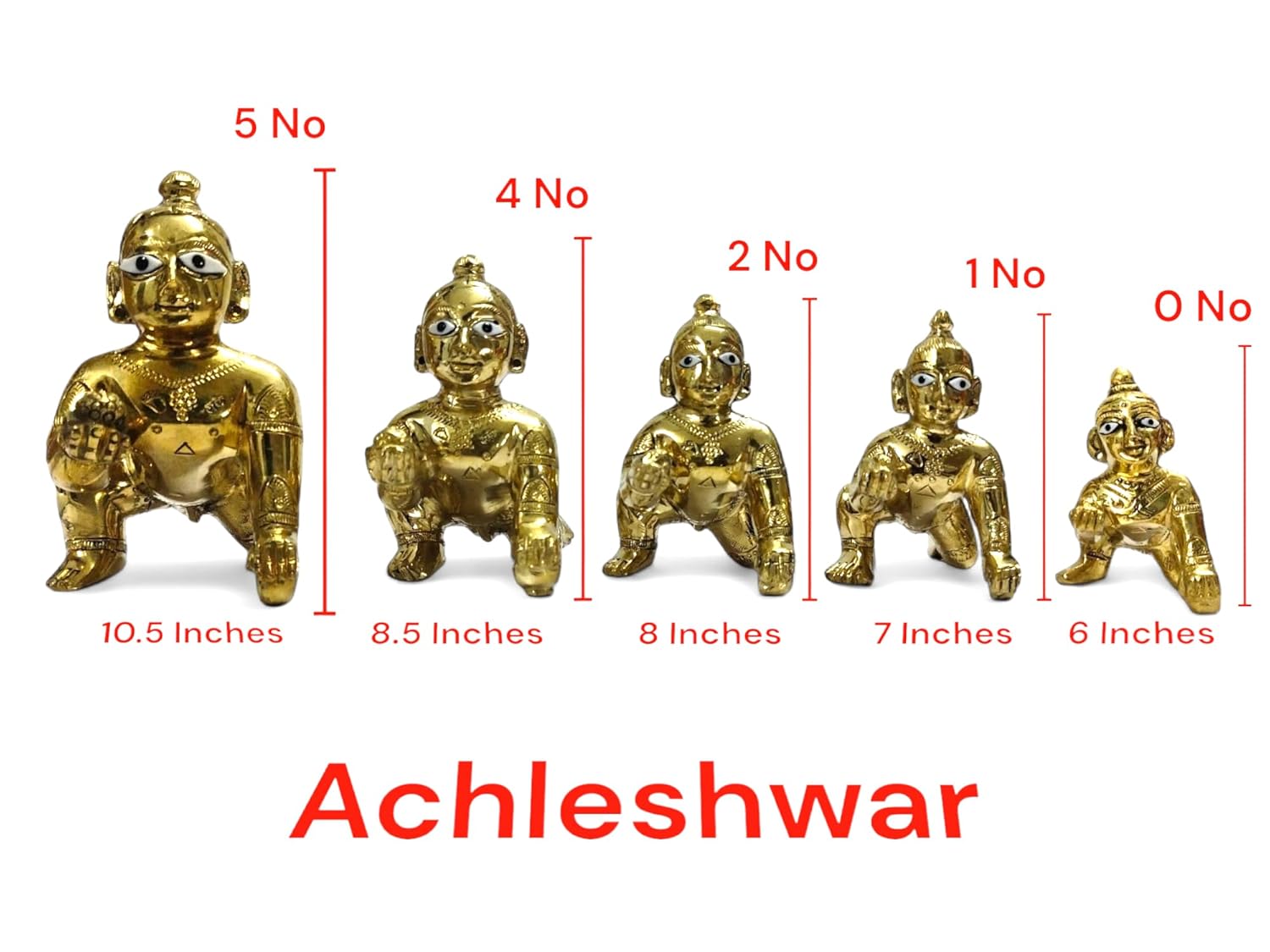 Gold Designer Attractive Pure Ashtadhatu Laddu Gopal Idol, Golden, Brass - Size No.4, Golden Hand Painted Idol, Baby Krishna, Kanhaiya, God Statue