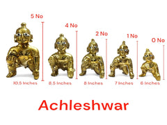Gold Designer Attractive Pure Ashtadhatu Laddu Gopal Idol, Golden, Brass - Size No.4, Golden Hand Painted Idol, Baby Krishna, Kanhaiya, God Statue