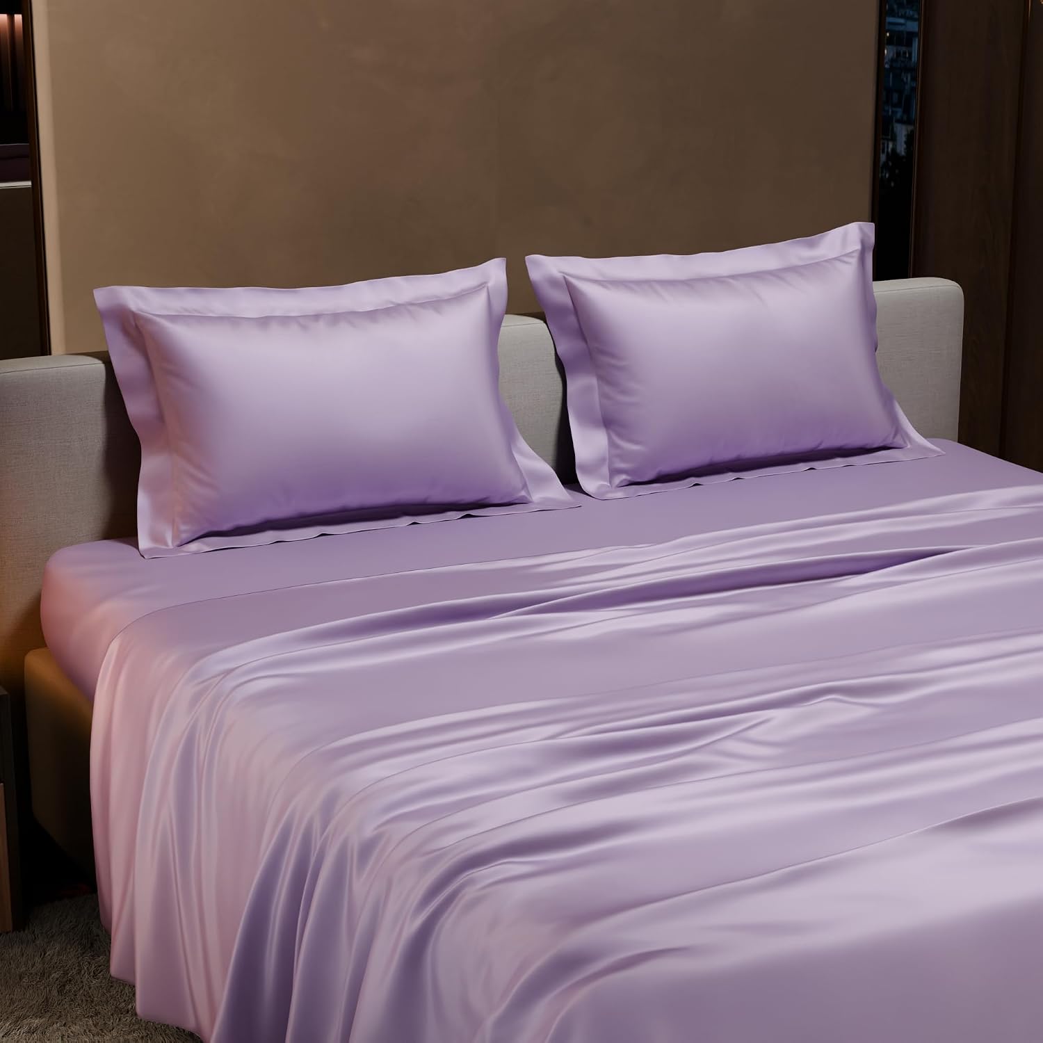 Double Bedsheet With 2 Pillow Covers - 90 X 100 Inches, Lilac | Ultra Satin Premium Bedding Set | Gift For Couples, Wedding, Anniversary, Date Night
