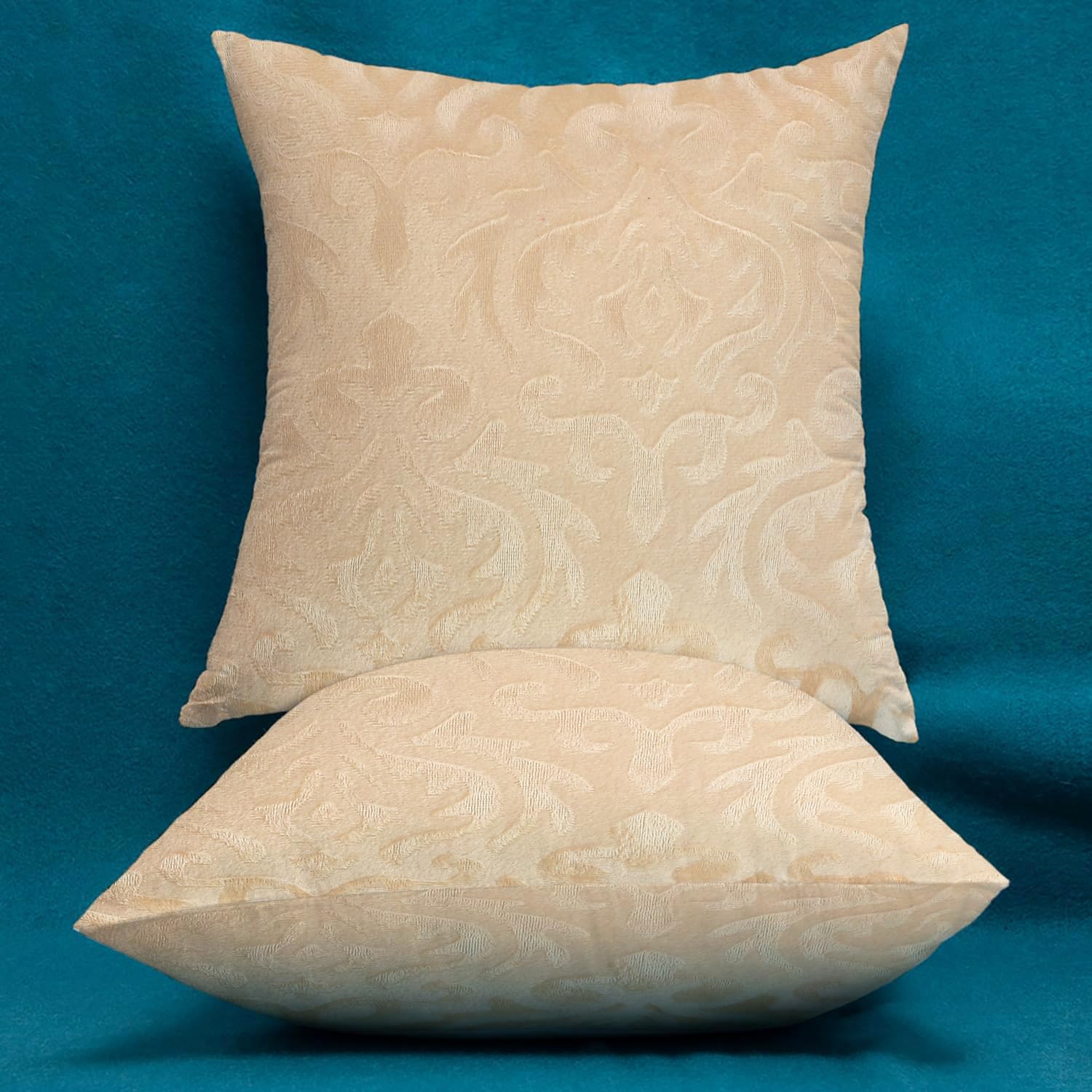 Microfiber Square Pillow Cushion For Sofa & Bed, Beige - 12 X 12 Inch | Soft, Fluffy For Comfort & Back Support | Breathable, Washable | Premium Velvet Outer Cover With Zip - Set Of 1