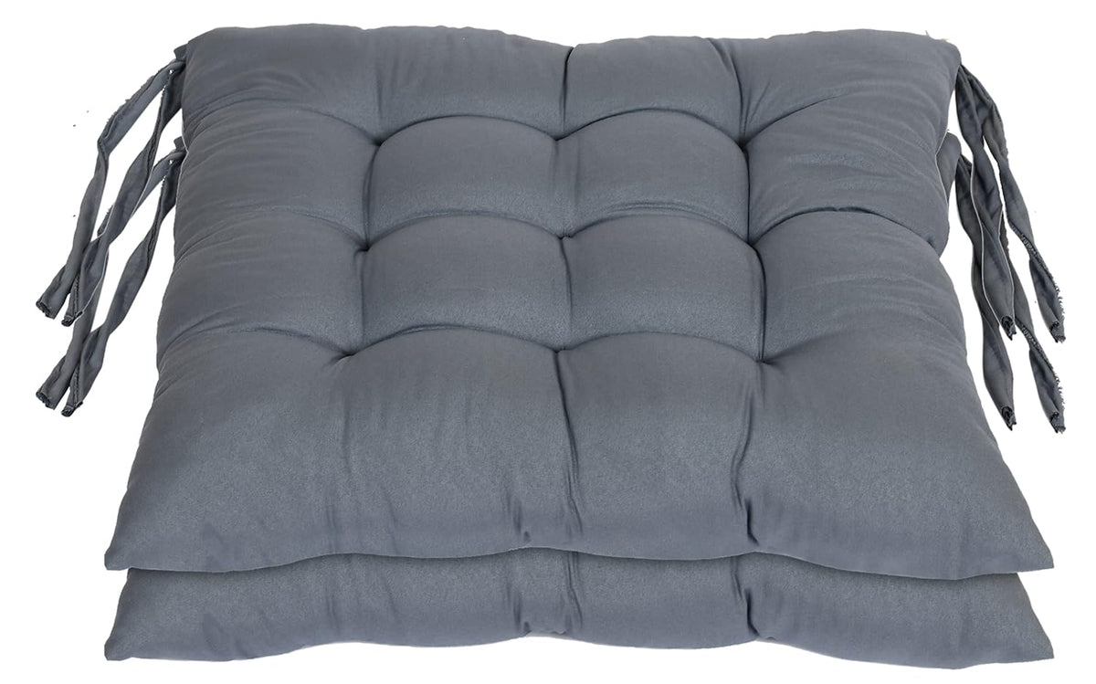 Chair Cushion Pad, Soft & Comfortable Sitting, Chair Pad - Grey Color | Microfiber Square Chair Pad With Ties | Chair Seat Cushion For Office & Home | Furniture Cushion - Pack Of 2