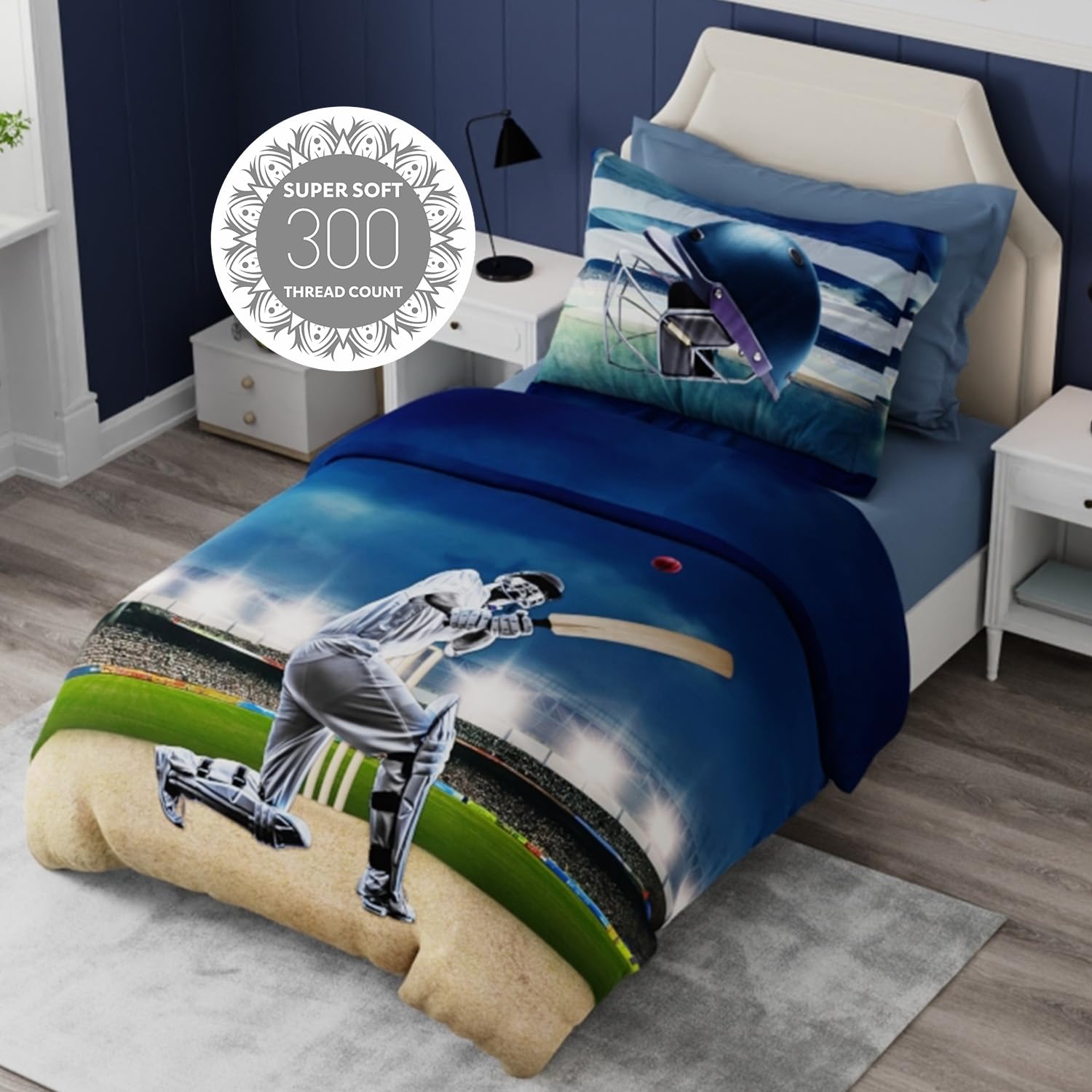 Cotton Bedsheet For Single Bed With 1 Pillow Cover | 59 X 87 Inches, Blue - Light Weight & Breathable, All Season Comfort Single Bedsheet