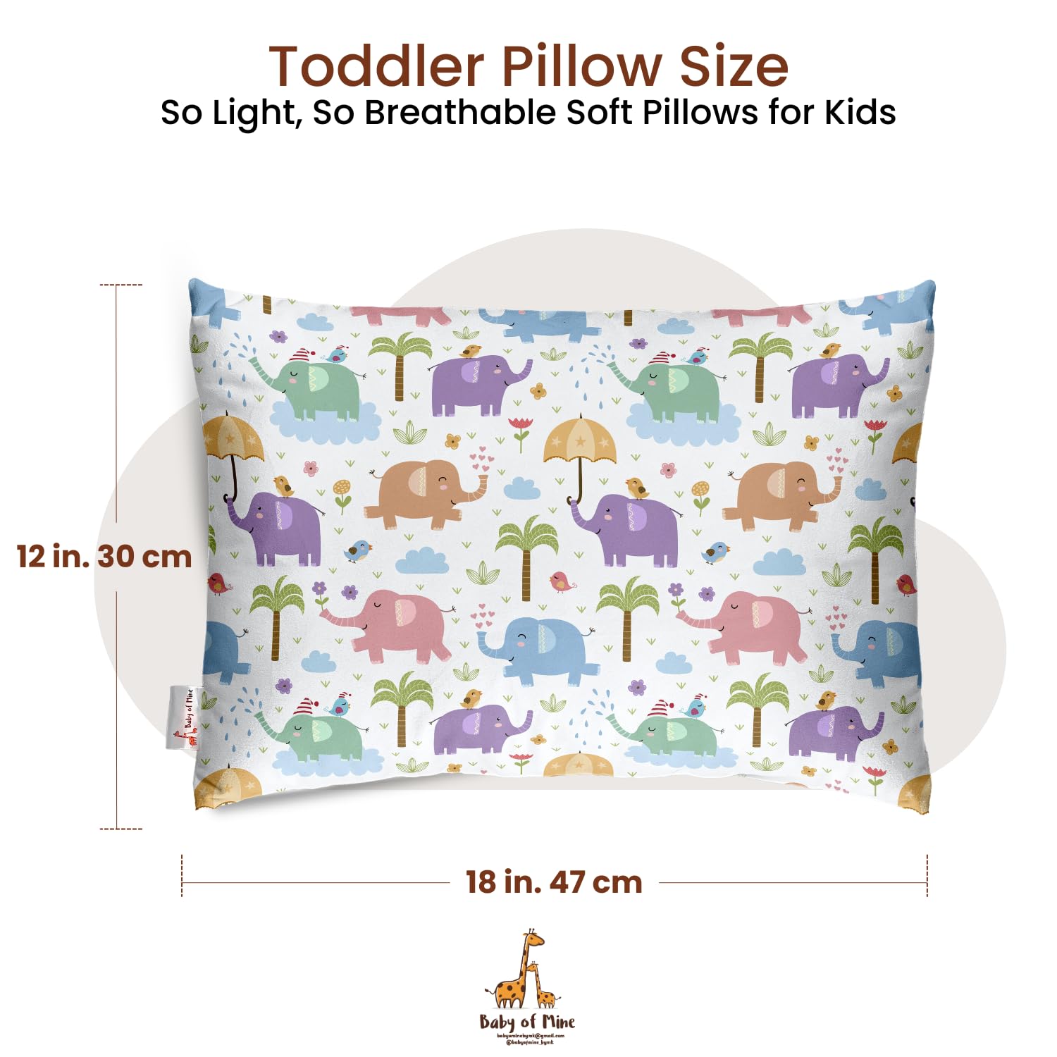 Premium Baby Pillow For Kids, Super Soft Cotton Kids Cushion - 12 X 18 Inches | For 5 Years Old Kids, Adorable Animal & Cartoon Prints | Bed Pillow, Washable, Easy To Care - Pillow 07