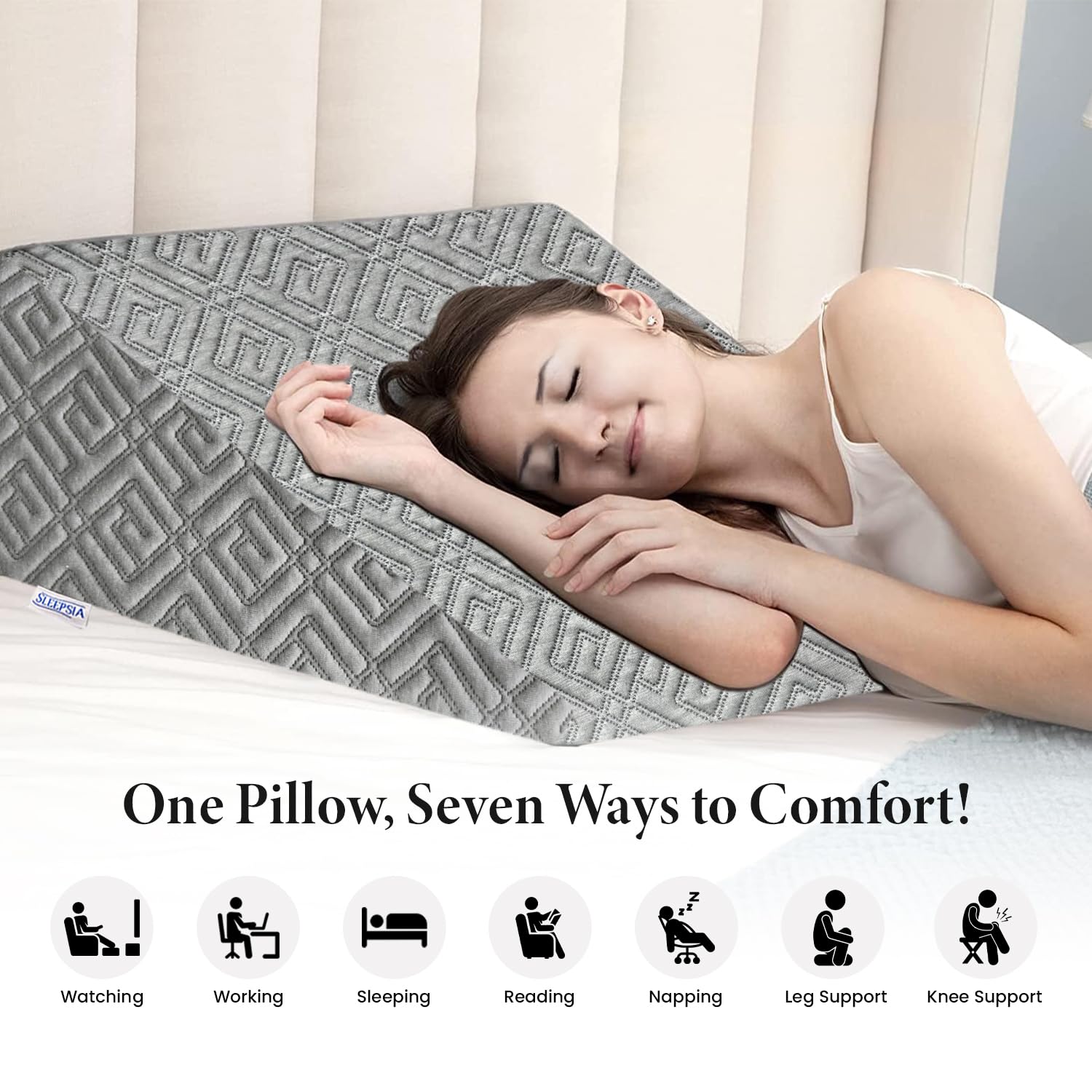 Wedge Memory Foam Pillow, Back Support Pillow For Bed, Snoring, Grey Gel | Acid Reflux, Gerd, Leg Elevation, Pregnancy Support For Sitting & Sleeping | Adjustable Wedge Pillow