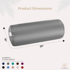 Microfiber Bolster Pillow For Bed & Sofa, Side, Diwan, Grey - 10 X 25 Inch | Round Side Pillow | Light, Soft & Fluffy For Neck & Back Support | Washable, Velvet Cover With Zip - Set Of 2
