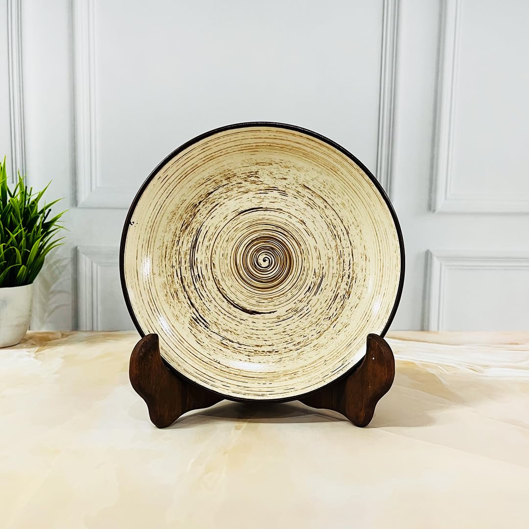 Iris Beige Hand Painted Ceramic Quarter Plates Set Of 2 | Small Side Plates For Dinner & Snacks - 7 Inch, 2 Pieces, Microwave Safe