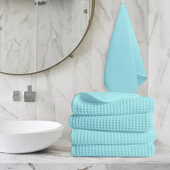Enchant Home Pure Cotton Waffle Towel 500 Gsm | Lightweight Anti-Microbial & Water Absorbent Soft Touch Quick Drying Hand Towels | Aqua (Pack Of 4)