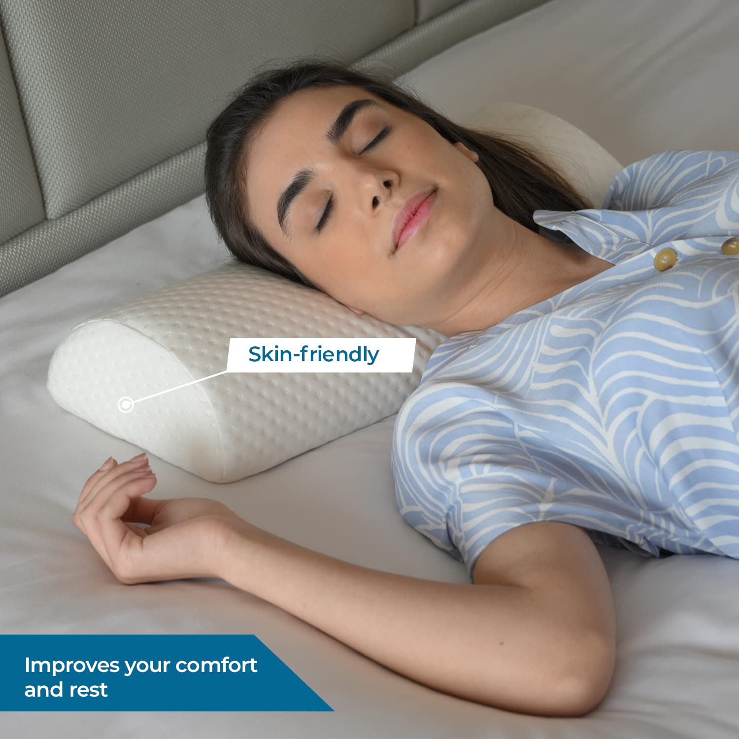 Orthopedic Memory Foam Pillow Cushion For Side Sleepers, For Under Knee Pain Relief, White | Multipurpose Semi Roll Bolster Pillow For Legs, Neck, Knee, Lower Back Support, Washable Cover