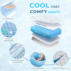 Cooling Memory Foam Pillow For Neck & Shoulder Pain, Orthopedic Pillow For Sleeping, Sky-Blue & White | Pain Relief & Spinal Alignment | Ergonomic Design, Washable Cover - Pack Of 1