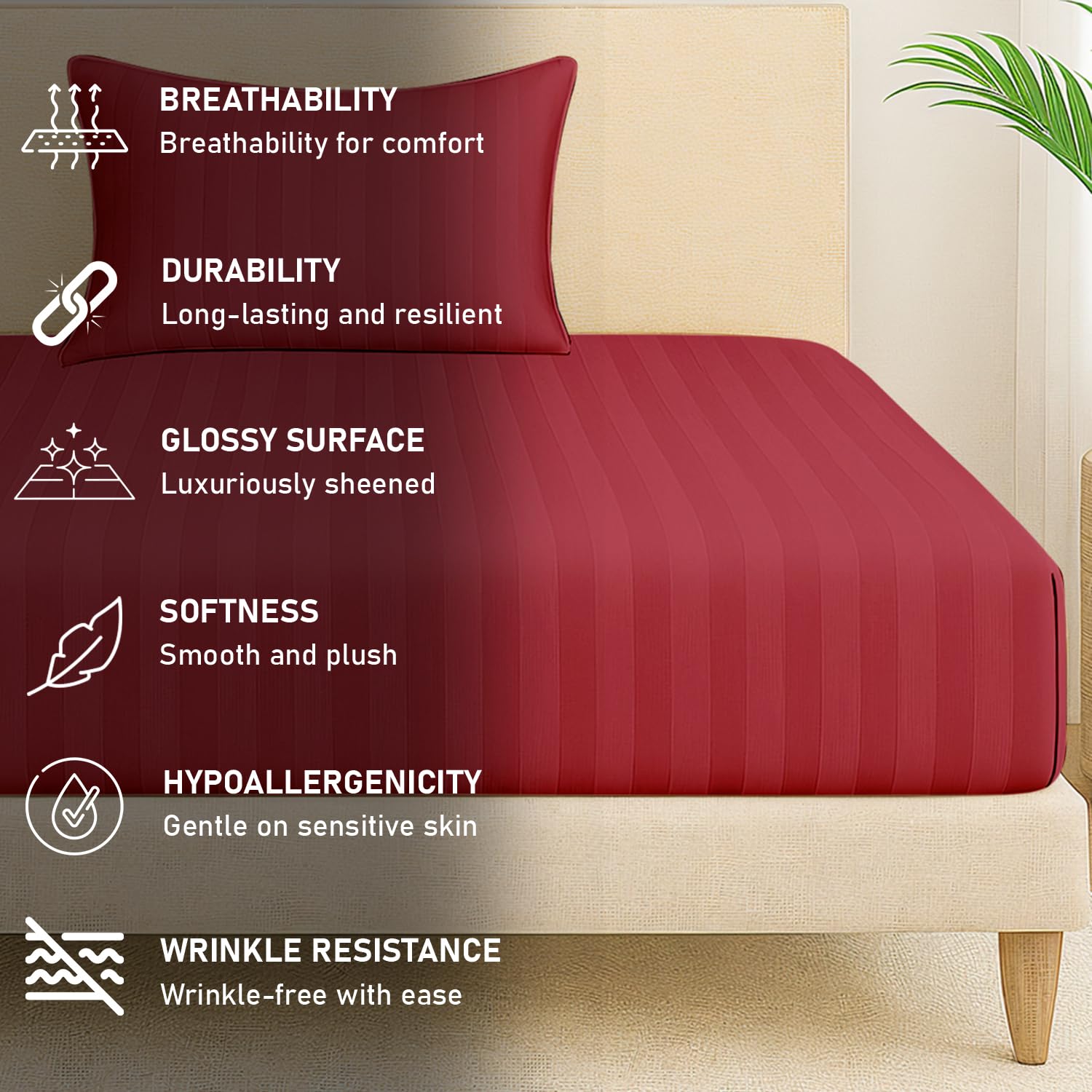 1 Single Bedsheet For King Size With 1 Pillow Covers | 36 X 78 Inches, Red - 130 Thread Count Soft & Comfortable | Ideal For Bedroom, Guest Room, House