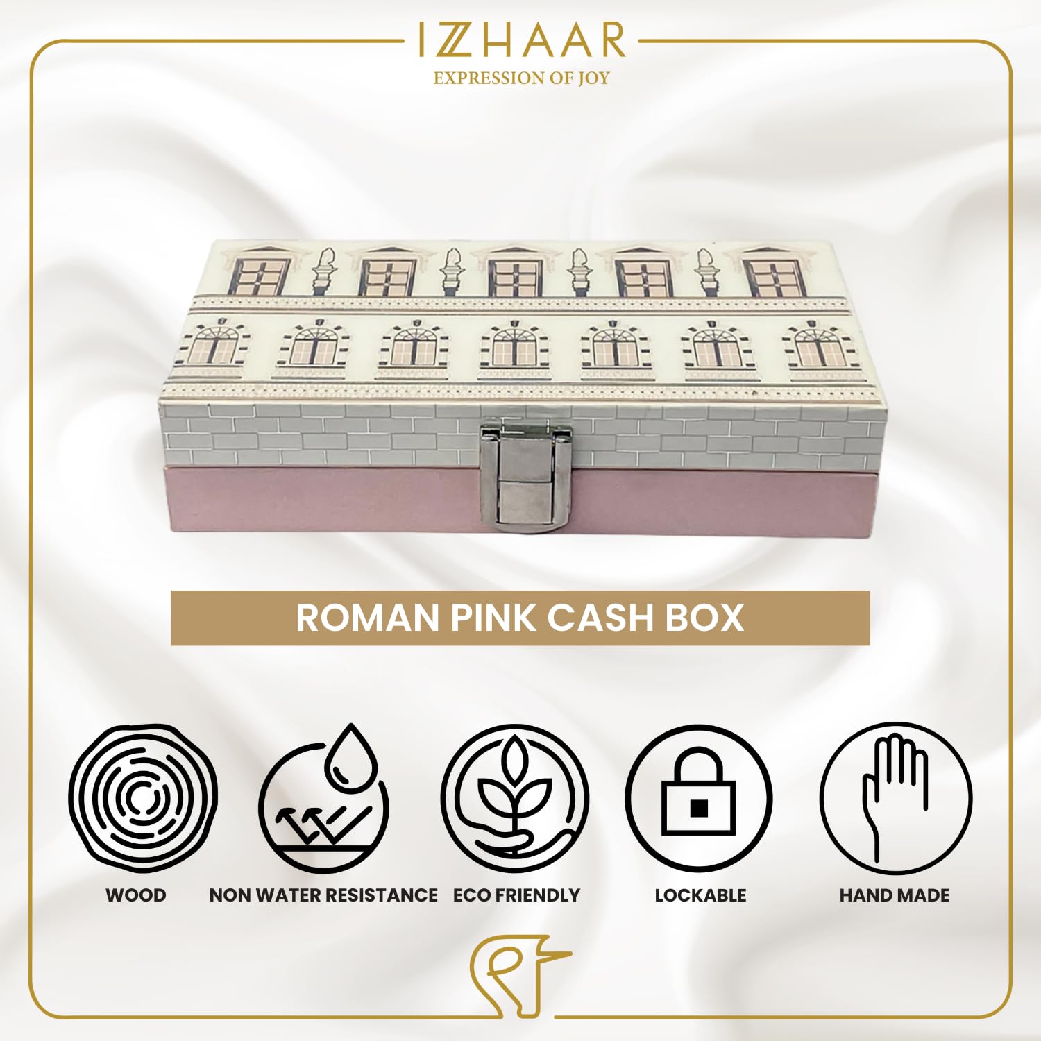 Roman Wooden Printed Cash Box Versatile For Shagun, Gifting, Gaddi, & Jewellery, Perfect For Shagun Envelopes, Wedding Gifts, Colour - Pink, Special Feature - Portable