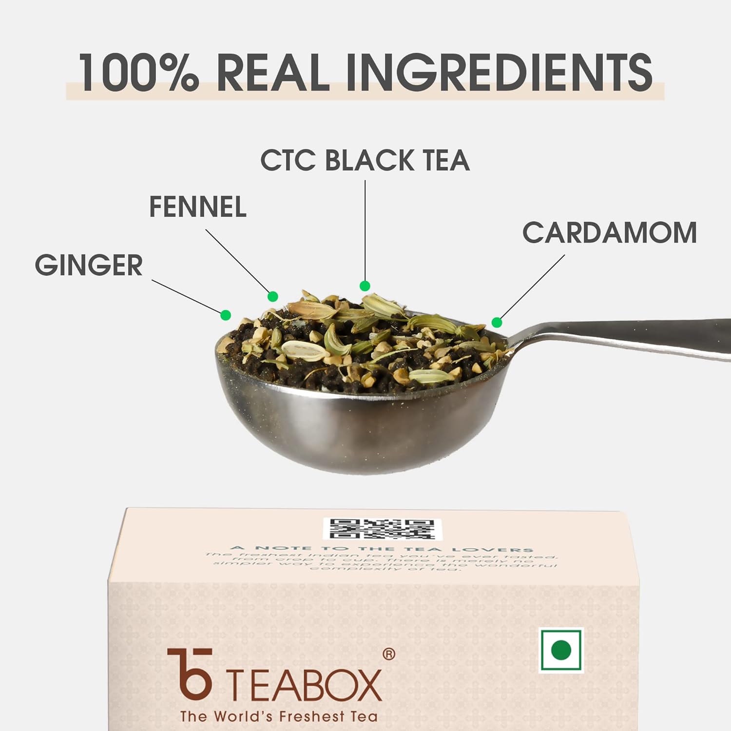 Teabox Bombay Cutting Chai Tea - 250gm, 8.8 Ounce | Blended With Natural Cardamom, Ginger & Fennel - Inspired By The Bustling City | Medium Caffeine Tea Leaf