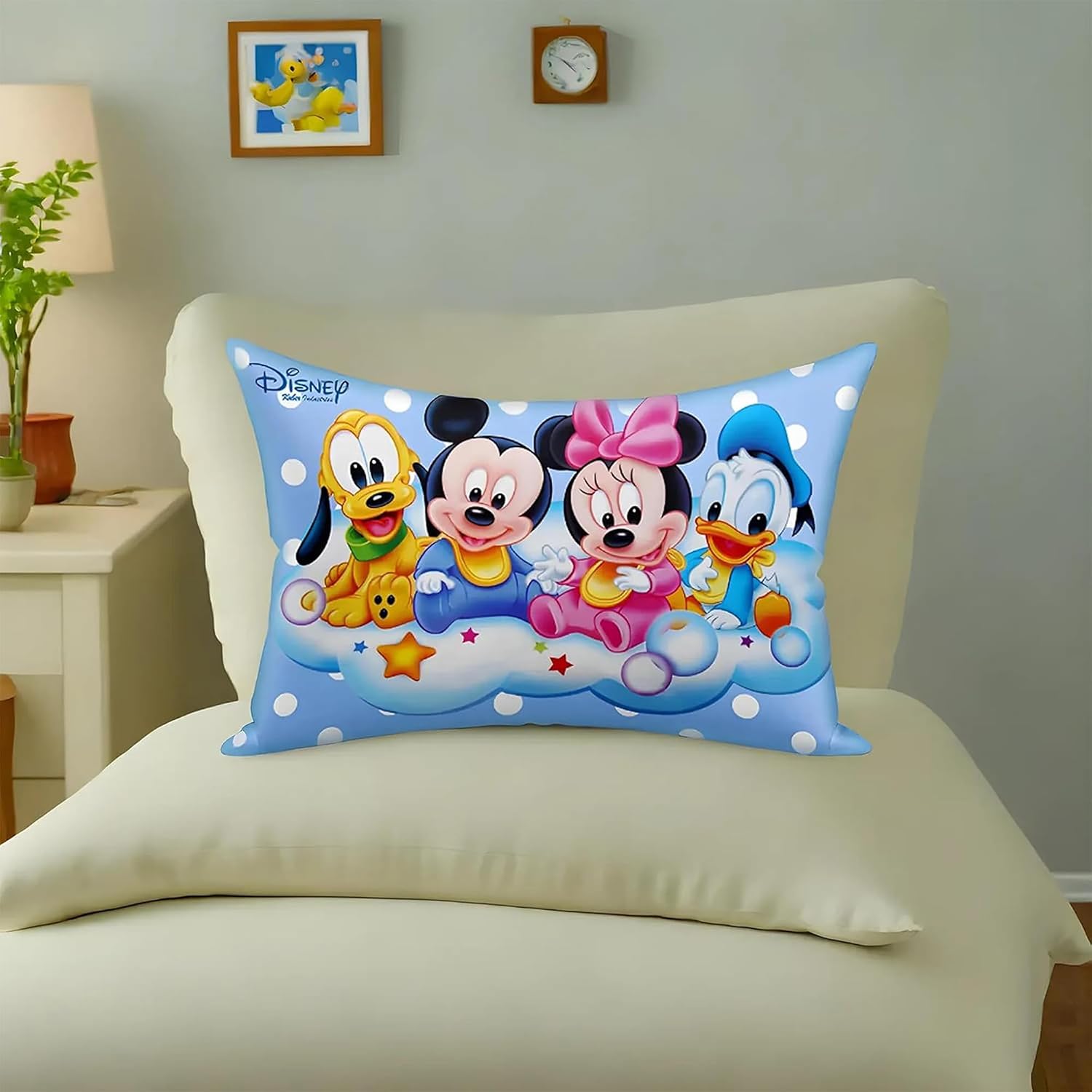 Kid's Disney Mickey Team Pillow For Sleeping, Sky Blue - 12x18 Inches | Cozy & Fluffy Super Soft Pillow | Suitable For All Sleepers, Multipurpose & Comfortable, Breathable - 3 Pcs