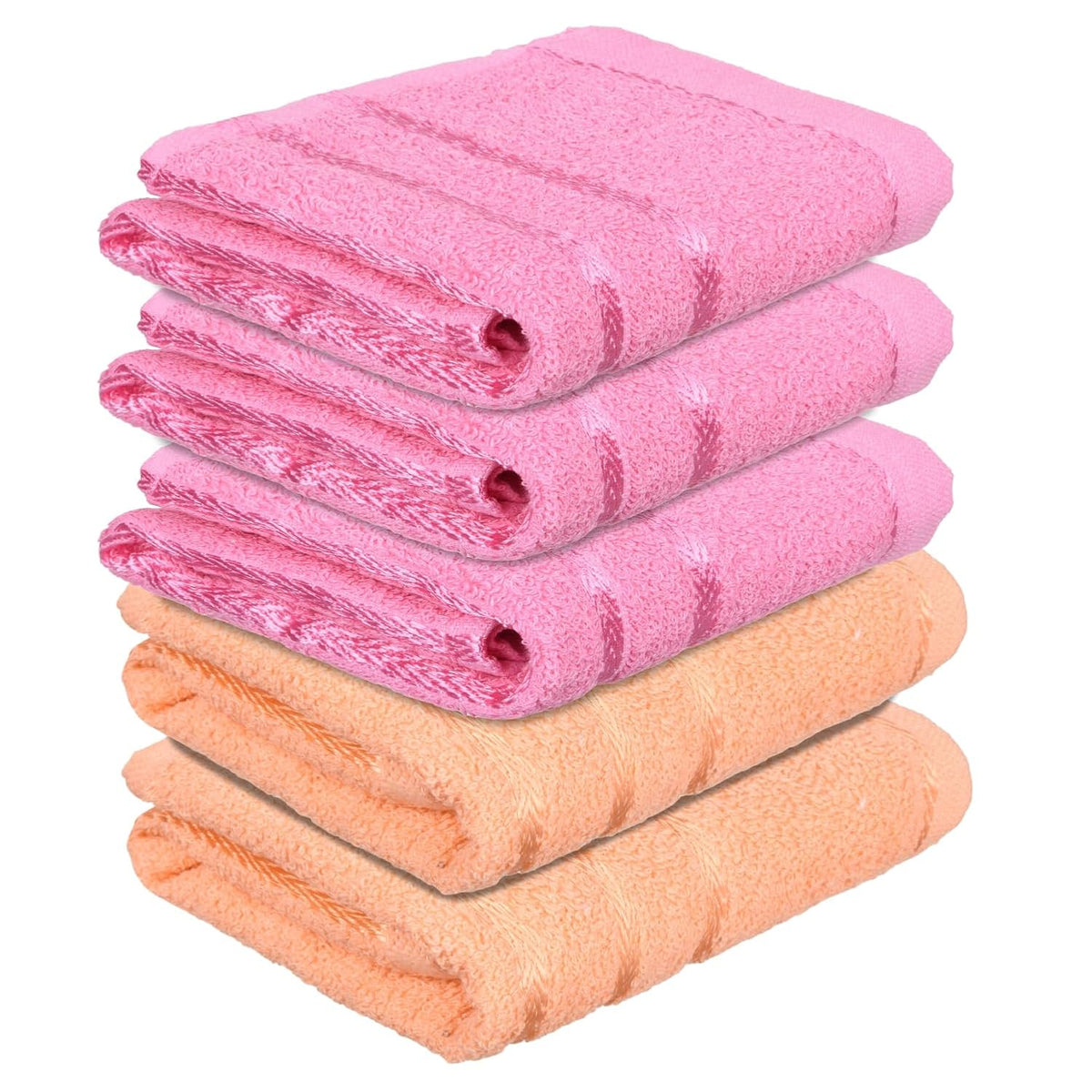 Kuber Industries Face Towel 1000 Gsm | Towels For Daily Use Workout Hand Towel | Lining Design | Pack Of 5 (Peach & Pink)