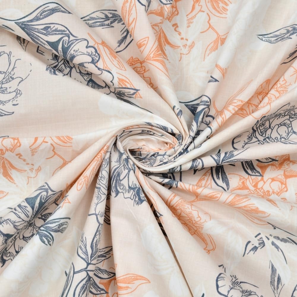 Flat Bedsheet Queen Size Bed With 2 Pillow Covers - 100 X 90 Inches, Peach & Grey | Soft, Breathable & Durable | Skin-Friendly & Durable