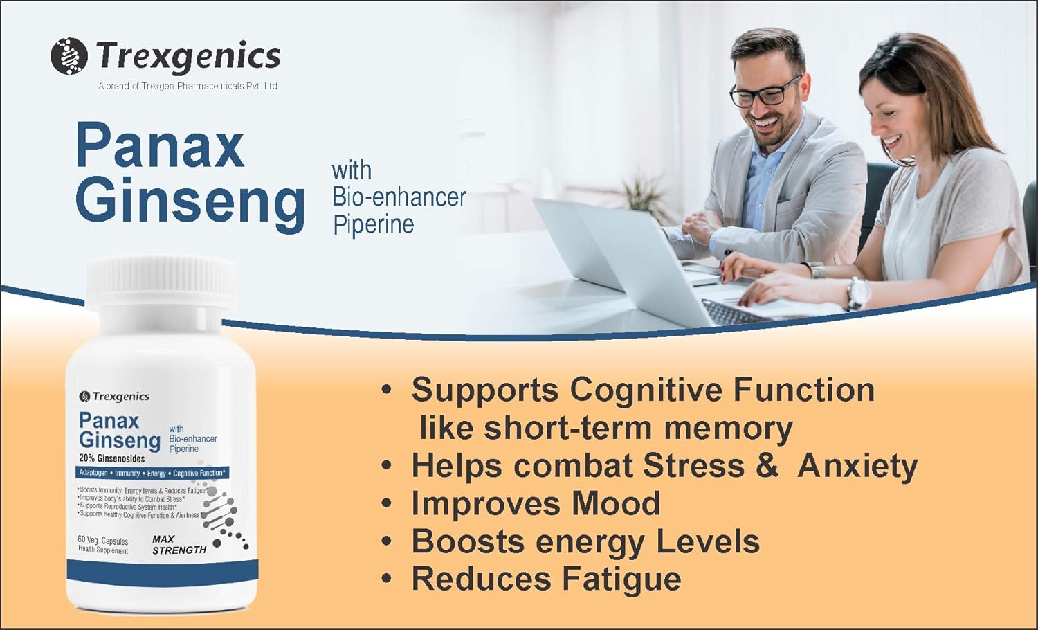 Trexgenics Panax Red Korean Ginseng 20% Ginesenosides 500mg Premium With Bio - Enhancer Piperine 5mg Adaptogen, Immunity, Energy, Cognitive Function | 60 Veg Capsules 100gm 0.2lbs Each Pack Of 2