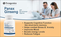 Trexgenics Panax Red Korean Ginseng 20% Ginesenosides 500mg Premium With Bio Enhancer Piperine 5mg Adaptogen, Immunity, Energy, Cognitive Function | 60 Veg Capsules 100gm 0.2lbs Each Pack Of 2