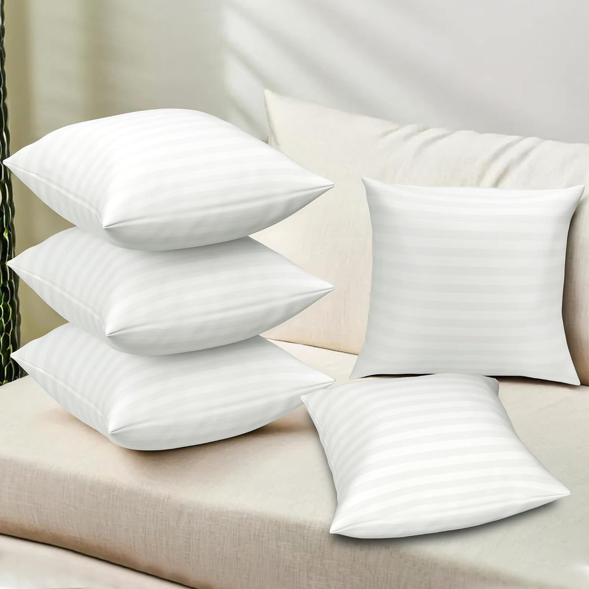 Soft Microfiber Sofa Cushions, Decorative Sofa Pillows For Car & Couch, Plain White - 16 X 16 Inch | Perfectly Plush & Cozy Cushion For Relaxation & Back Support, Soft Pillow - Pack Of 5