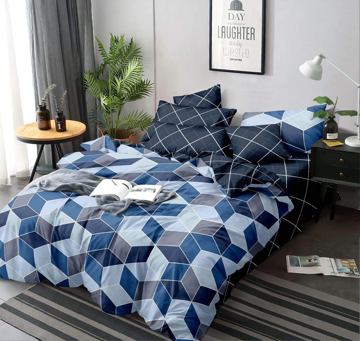 King Size Comforter With 1 King Size Flat Bedsheet & 2 Pillow Cover - (90x100 Inch) Blue | Perfect Gifts Set Wedding, Anniversary - 4 Pcs Bedding Set