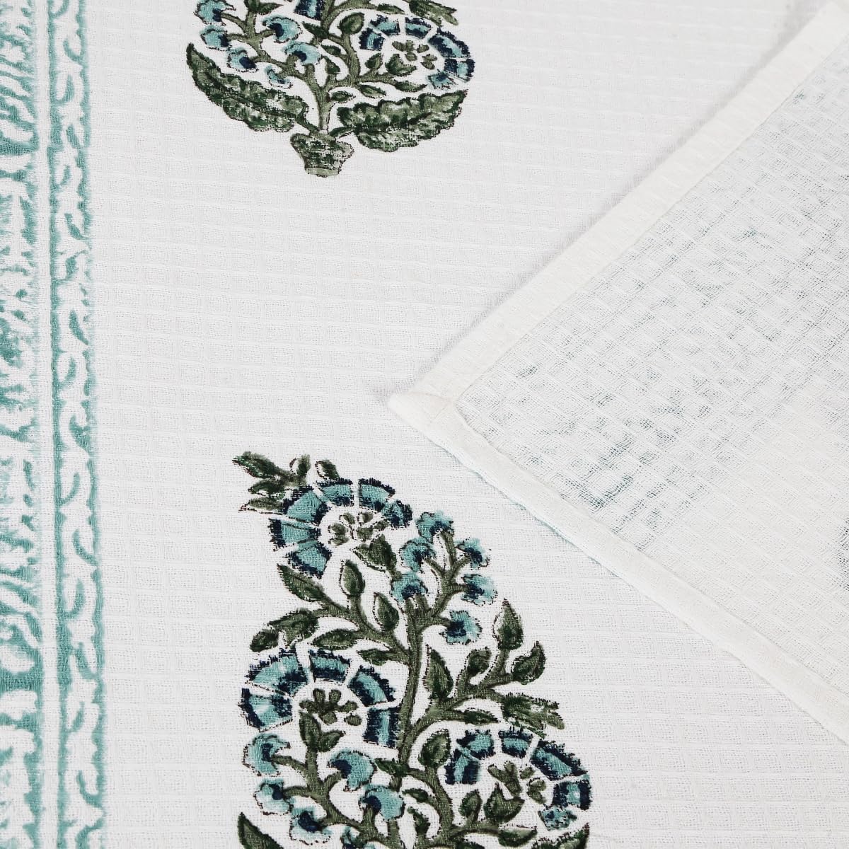 Urbano Homz 100% Cotton Large Size 2 Piece Waffle Weave Hand Towel 200 Gsm | Set In Beautiful Paisley Design (Grey & Teal)