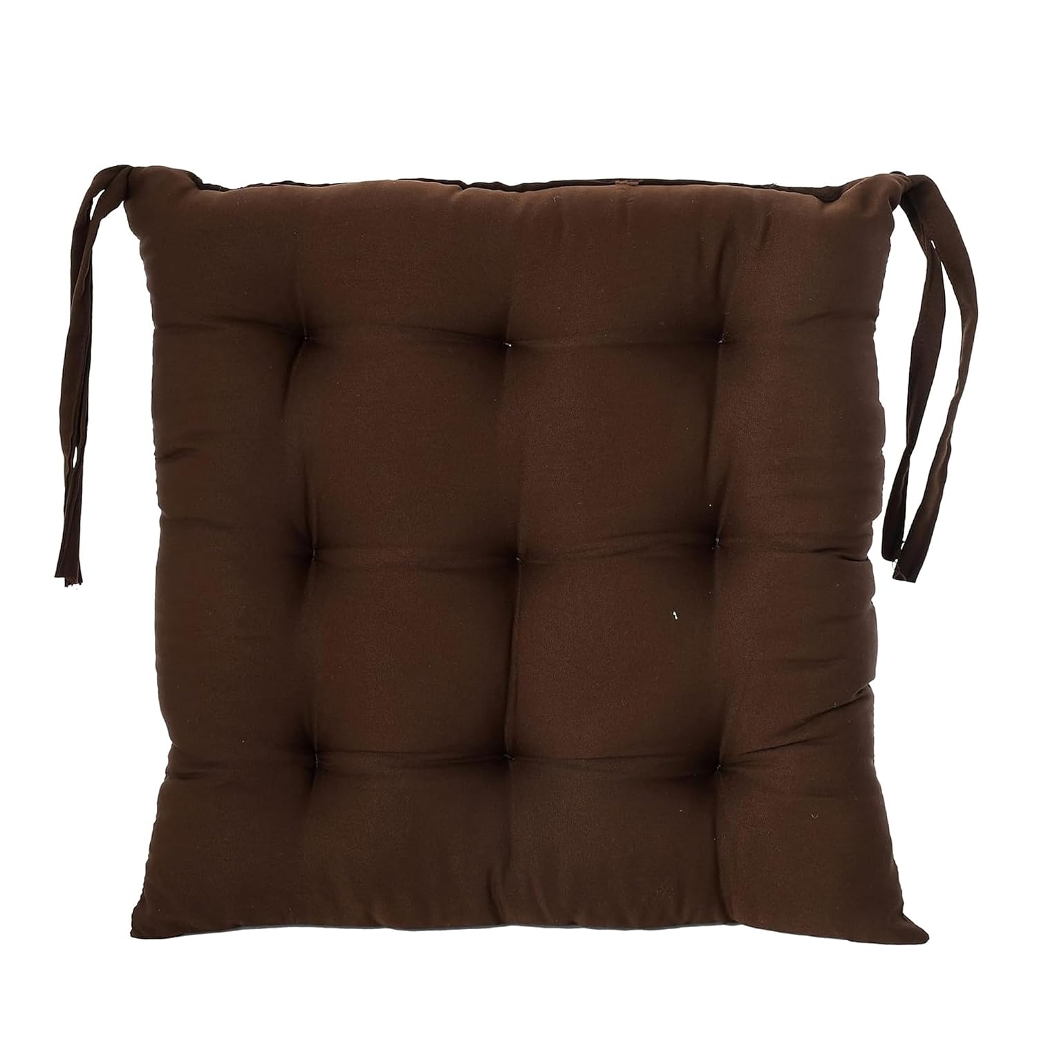 Chair Cushion Pad, Soft & Comfortable Sitting, Chair Pad - Brown | Microfiber Square Chair Pad With Ties | Chair Seat Cushion For Office & Home | Furniture Cushion, Washable - Pack Of 4