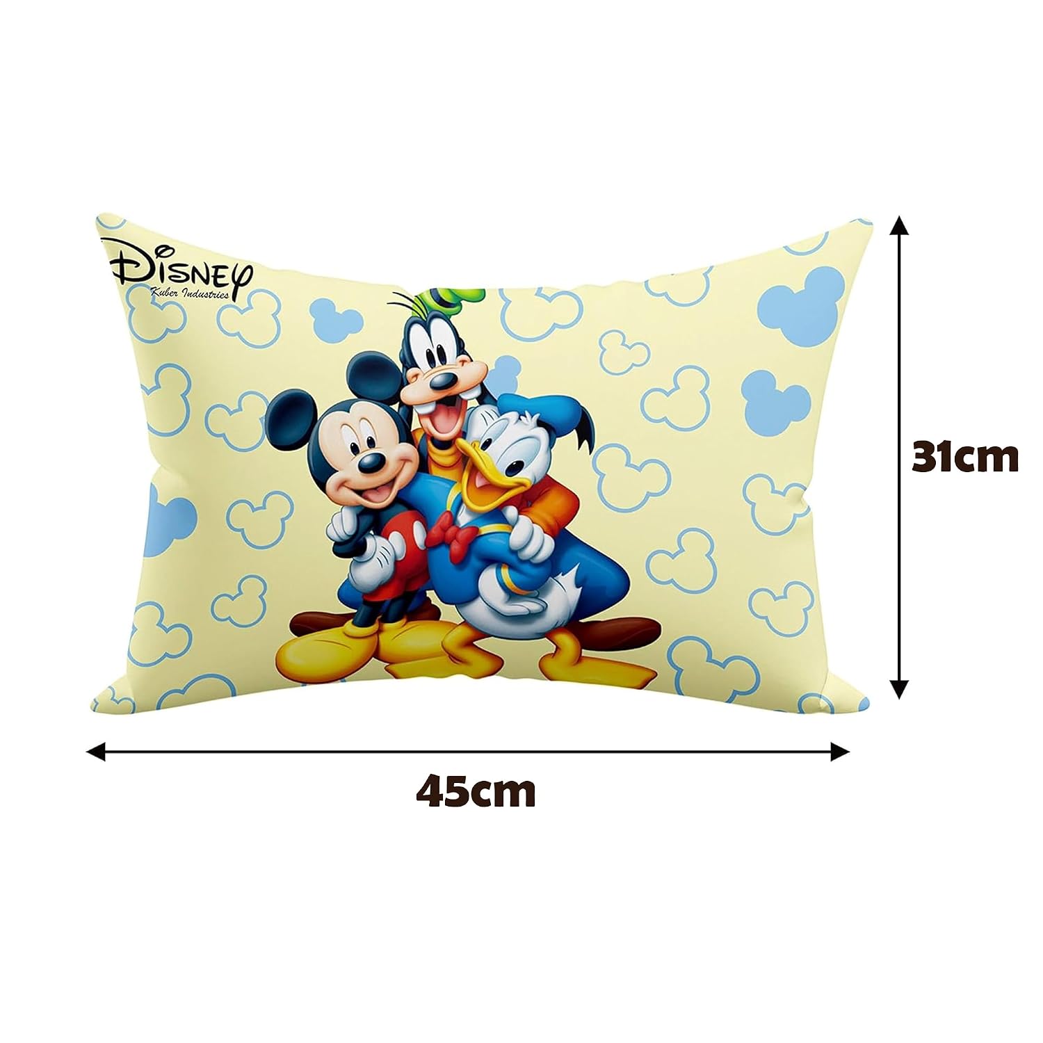 Kid's Disney Mickey Team Soft Pillow For Sleeping, Cream - 12 X 18 Inch | Cozy & Fluffy Pillow, Back & Front Printed Pillow | Suitable For All Sleepers, Multipurpose & Comfortable - 1 Pcs