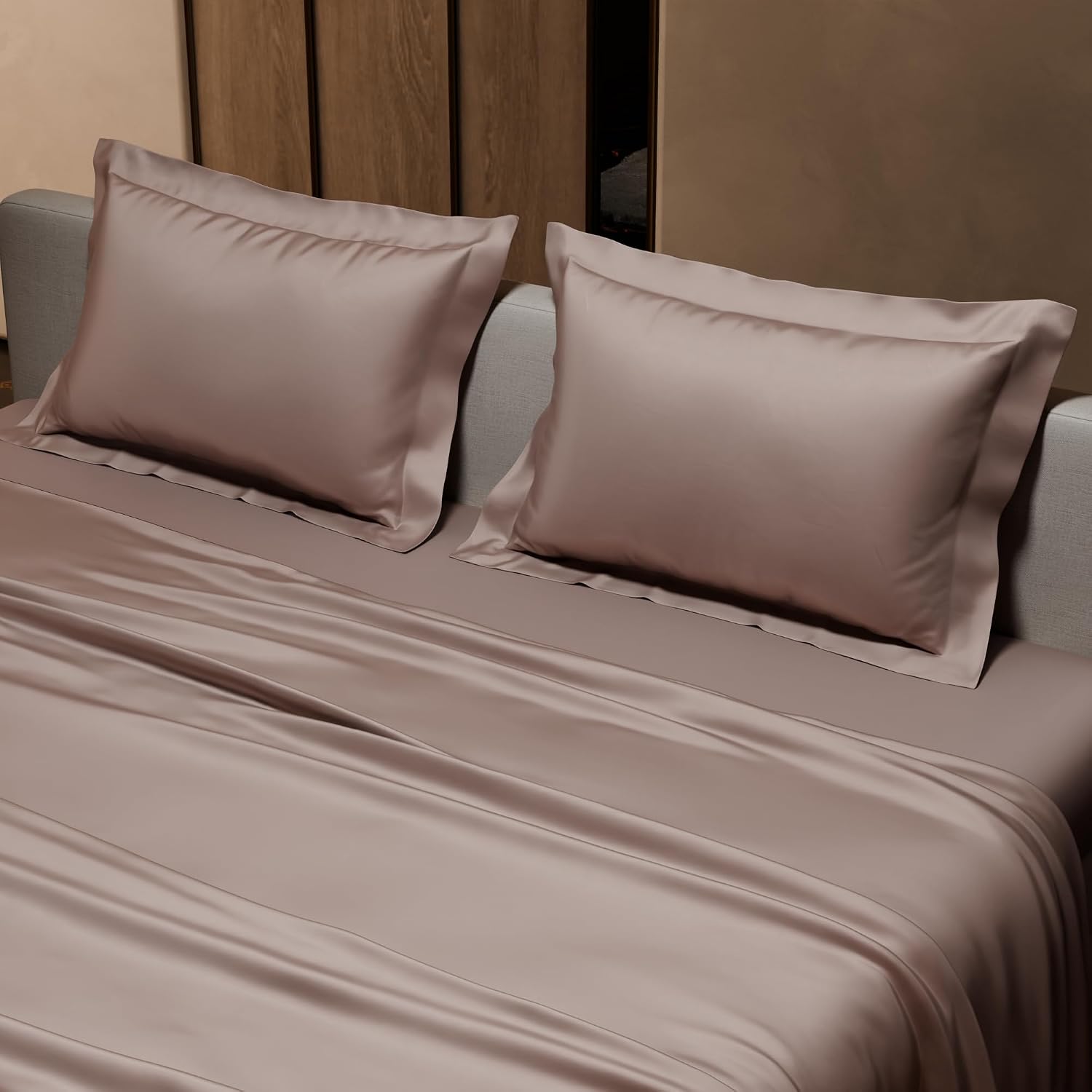 Double Bedsheet With 2 Pillow Covers - 90 X 100 Inches, Champagne | Ultra Satin Premium Bedding Set | Gift For Couples, Wedding, Anniversary, Date Night
