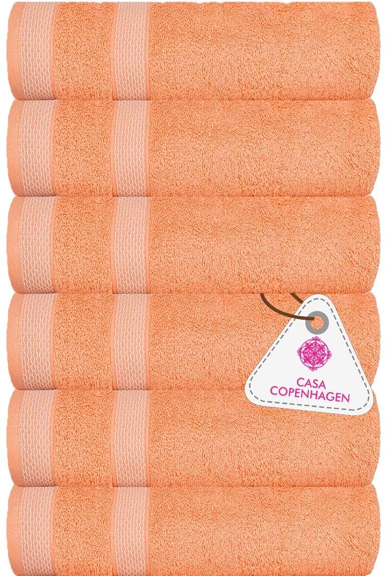 Casa Copenhagen Egyptian Cotton Solitaire Hand Towel 740 Gsm (Malibu Peach)- Pack Of 6