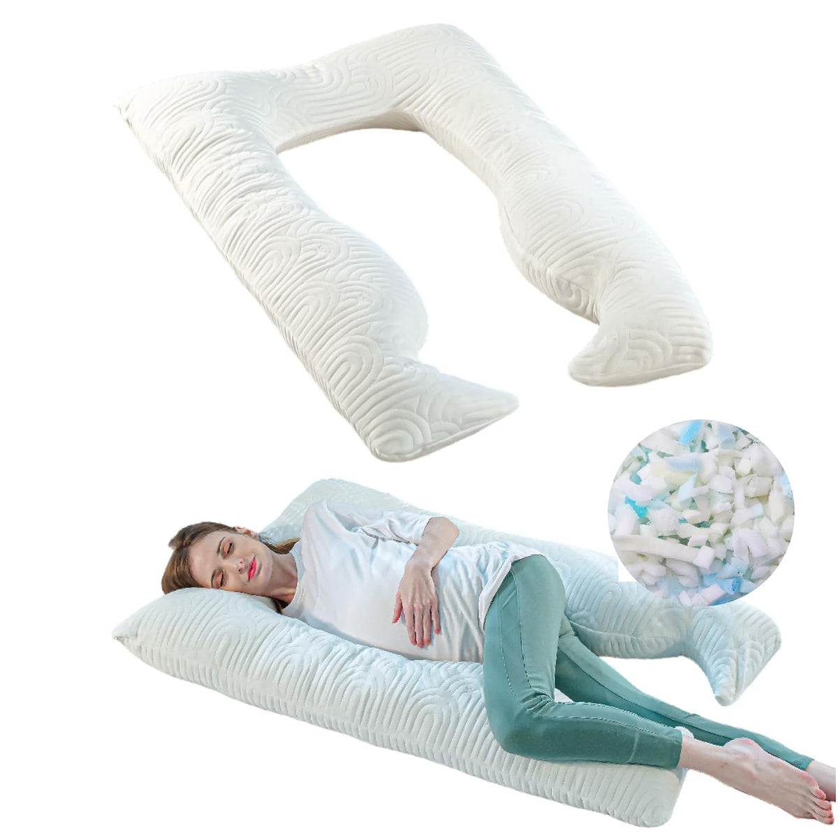 Full Body U Shaped Pregnancy Pillow For Pregnant Women, Belly Support Pillow, White | Maternity Pillow For Pregnancy Sleeping | Gift For Expectant Mother, Easy To Maintain, Washable Cover