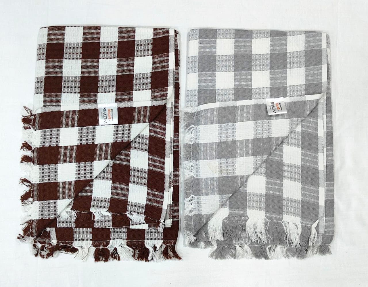 Bombay Dyeing Rimzim 100% Cotton Printed Soft & Slick Quick Drying Bath Towels 500 Gsm (Dark Brown & Grey) - 2 Pcs