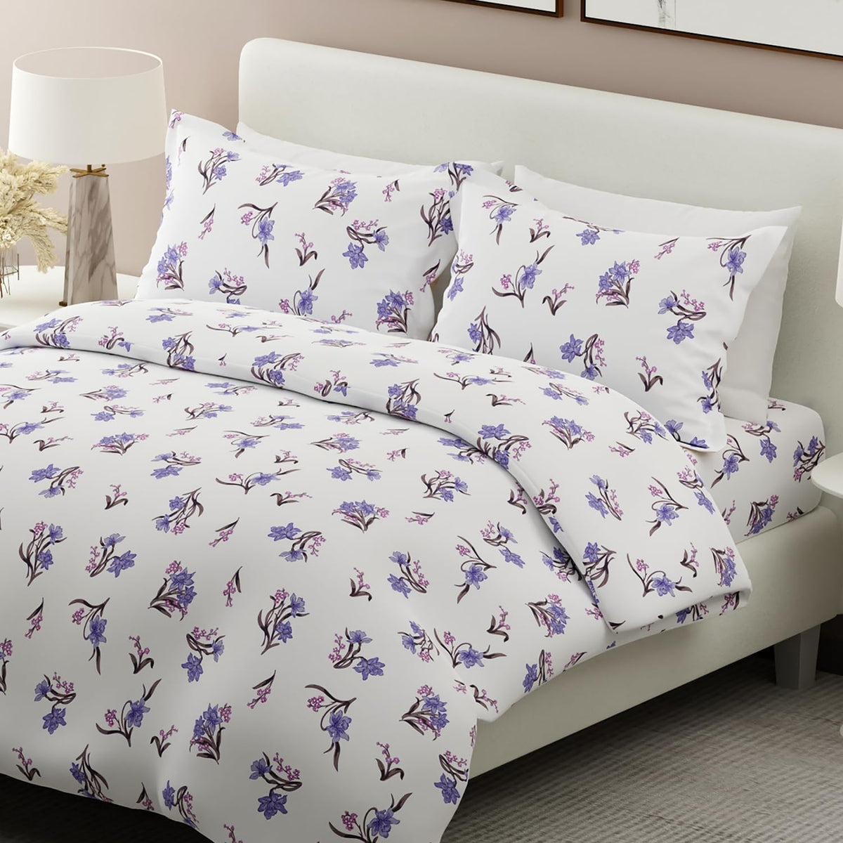 100% Cotton Bedsheet For Double Bed King Size With 2 Pillow Cover | 108x108 Inches, White - Light Weight, All Season Comfort Bedsheet