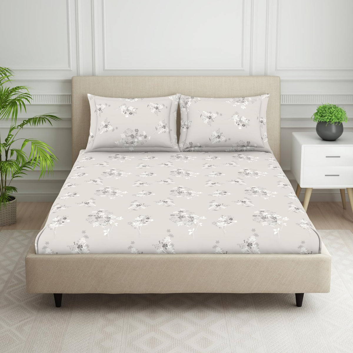 King Size Double Bedsheet 2 Matching Pillow Cover - 108 X 108 Inches, Grey | Durable & Long Lasting Wrinkle Resistant Fabric - All Season Comfort