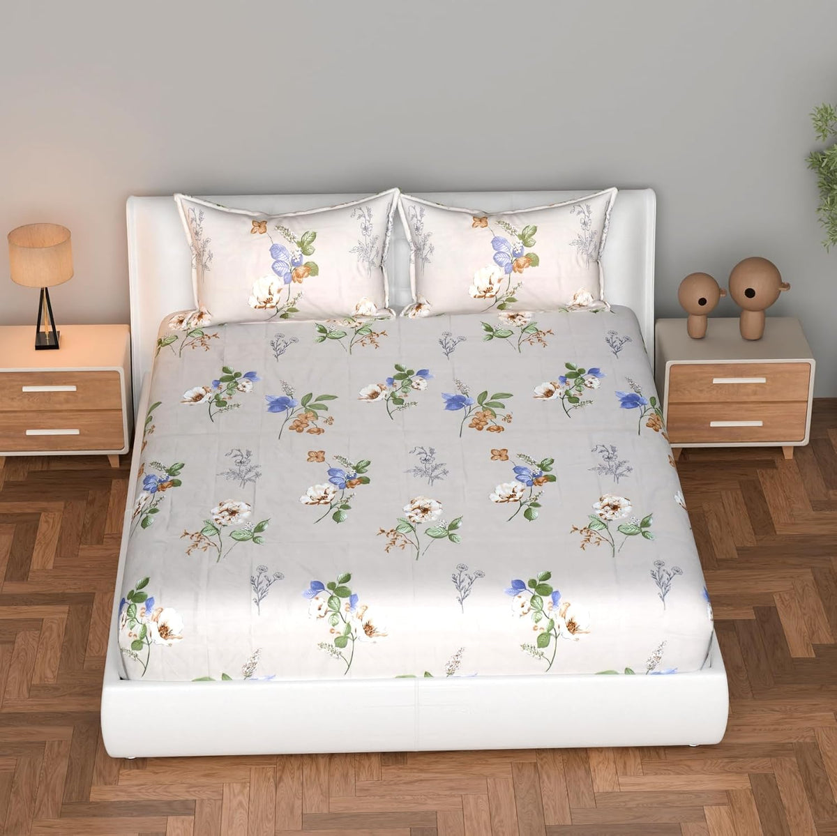 Light Weight King Size Bedsheet With 2 Pillow Covers - 72 X 78 + 10 Inches, Cream | All Around Elastic Fitted Bedsheet | Ideal For Daily Use