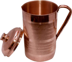 Handcrafted Pure Copper Jug For Water, 1.5 Liters | Golden Copper Jug Silver Touch - Tamba Jug