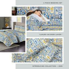 Cotton King Size Double Bedsheet 1 AC Comforter & 2 Pillow Covers | 90 X 100 Inches, Beige & Blue - Perfect Gift Set Wedding, Anniversary